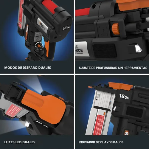 Vista 7 de Worx Nitro Clavadora Brad Inalámbrica de 20V 18GA, Pistola de Clavos Inalámbrica, Pistola de Clavos a Batería, Hasta 2 Pulgadas, Liberación