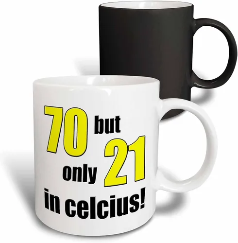 Vista 10 de 3dRose 70 but only 21 in Celsius. Yellow. 11oz Two-Tone Black Mug