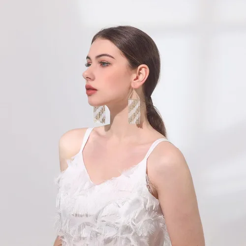 Vista 5 de Aretes bohemios de cuentas de semillas para mujer, hechos a mano, aretes de borla con cuentas para mujer