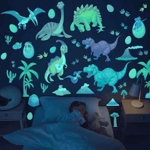 Vista 10 de Adhesivos de pared de animales de la jungla que brillan en la oscuridad, calcomanías de pared luminosas y animales del safari que se pueden quitar