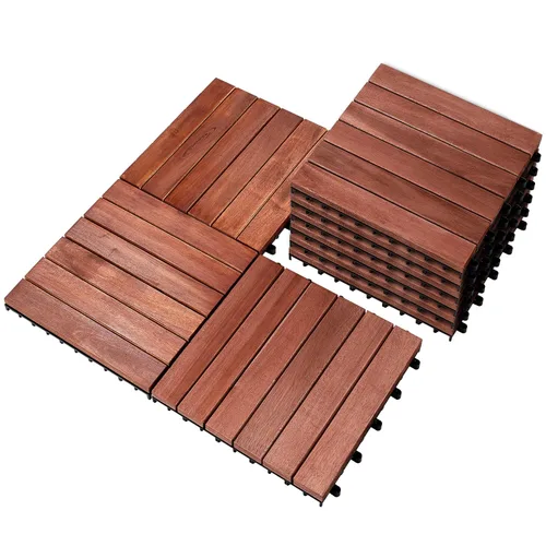Vista 41 de PrimeZone - 9 azulejos entrelazados de madera de acacia sólida para terraza, patio, 12 x 12 pulgadas, impermeables, para interiores y exteriores