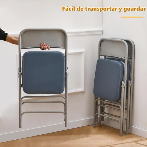 Vista 5 de BOOSDEN Sillas plegables acolchadas azules, silla plegable con cojín grueso