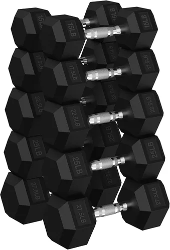 Vista 18 de HANDBODE Rubber Coated Hex Dumbbell Set, 90-640 lb