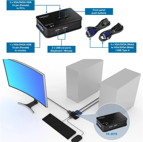 Vista 11 de Trendnet Kit de switch KVM y cable, Azul Control Two Computers with One Set of Console Controls,2048 x 1536 Resolution,60Hz Refresh Rate,All