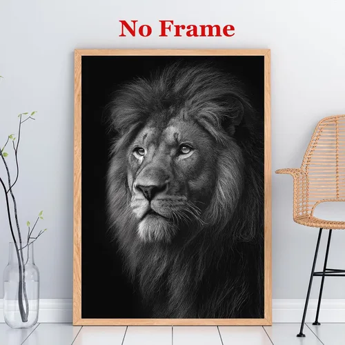 Vista 2 de Cuadro de león negro, pintura de retrato de animales, póster moderno de leones africanos, arte de pared de vida silvestre africana, póster moderno