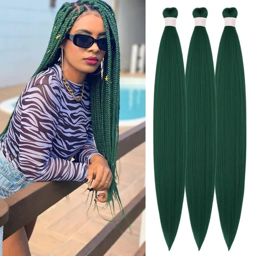 Vista 62 de Pelo corto negro trenzado preestirado de 14 pulgadas para trenzas sin nudos, pelo sintético 1B trenzado para trenzas Bob Box