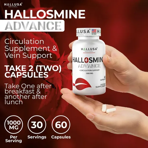 Vista 6 de Hallusa Natural Hallosmine Advance 1000mg Suplemento de diosmina para la circulación y apoyo venoso, salud vascular, venas visibles, arañas, flujo