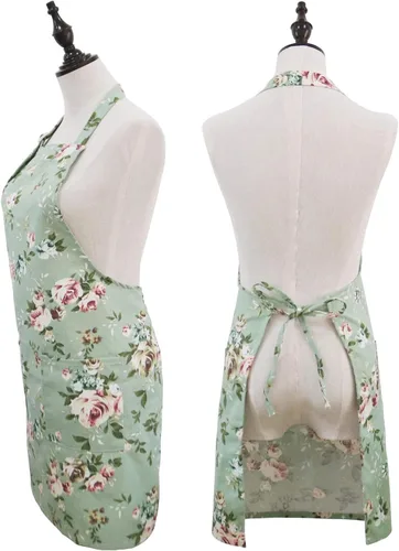 Vista 2 de Delantales florales para mujer, paquete de 2 delantales de cocina con bolsillos para cocinar, hornear, delantal de jardinería, regalos