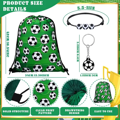 Vista 2 de Patelai 36 piezas de recuerdos de fiesta de fútbol, 12 bolsas de regalo con cordón de fútbol, bolsa de golosinas para deportes, bolsa de golosinas