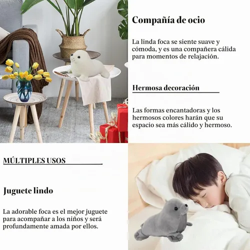 Vista 5 de zhidiloveyou - Muñeca Kawaii de peluche con diseño de sello, color gris, 9 pulgadas
