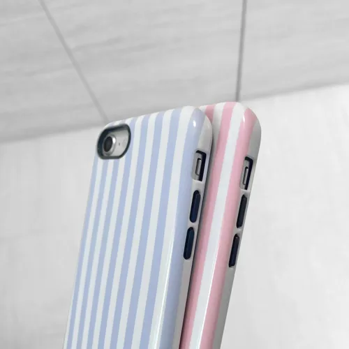 Vista 6 de Compatible con iPhone SE /8/7, diseño de patrón estético a rayas, resistente a los arañazos, funda protectora híbrida de 2 capas a prueba de golpes