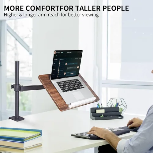 Vista 3 de Soporte de libro ajustable con soporte de abrazadera de escritorio, soporte de lectura de madera con brazo de metal, negro