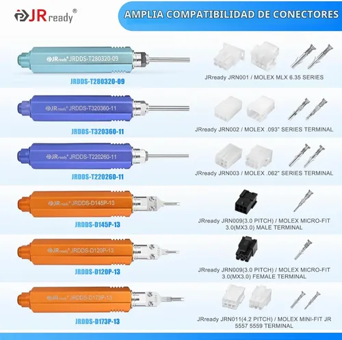 Vista 2 de JRready ST5391 Molex Pin Extractor Kit de herramientas para MLX 6.35/.093"/.062"/Micro-Fit 3.0/Mini-Fit Jr Pin Herramienta de extracción de clavijas