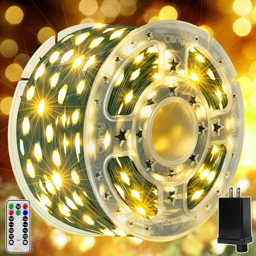 Vista 3 de Ollny Luces de Navidad, 198 pies, 600 LED para exteriores, impermeables, con enchufe, luces para árbol de Navidad con 8 modos, control remoto