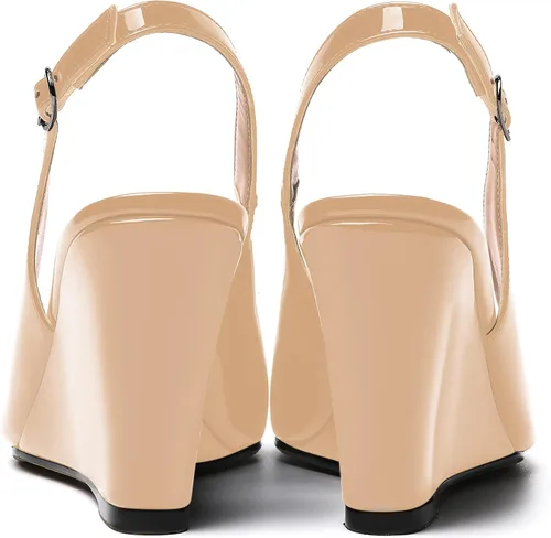 Vista 4 de WAYDERNS Sandalias de cuña de tacón alto con hebilla para mujer, con puntera abierta, puntera abierta, de moda, color sólido, correa ajustable