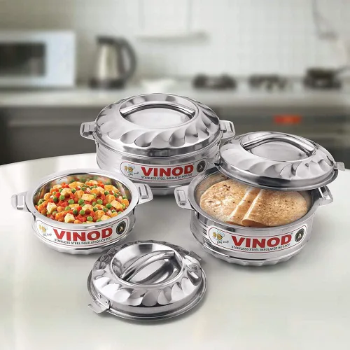 Vista 2 de Vinod 4 piezas de acero inoxidable caliente olla aislada cazuela alimentos calentador/refrigerador regalo conjunto