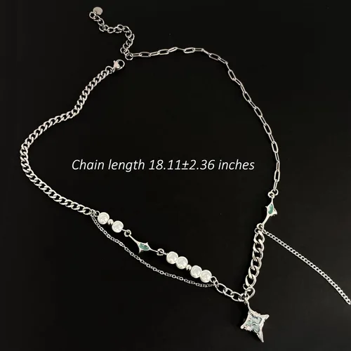 Vista 42 de Y2k - Collar irregular con dije de estrella, piedra de luna, diseño de cadena de moda, joyería de plata picante para mujer