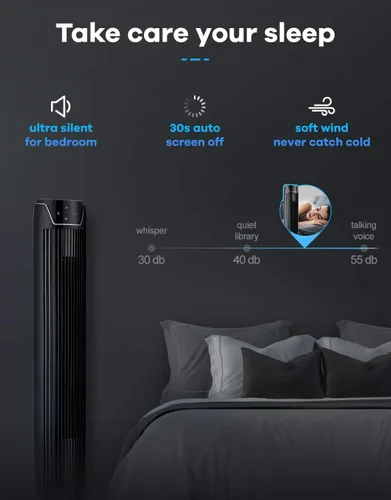 Vista 5 de Ventilador de torre con control remoto, ventilador portátil oscilante silencioso y potente de 42 pulgadas con pantalla LED y temporizador