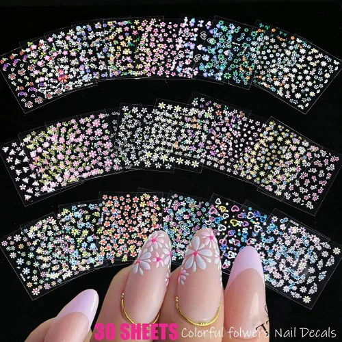 Vista 5 de 102 hojas de calcomanías para arte de uñas y libro de almacenamiento, 5200 piezas de calcomanías autoadhesivas 3D blancas con diseños florales