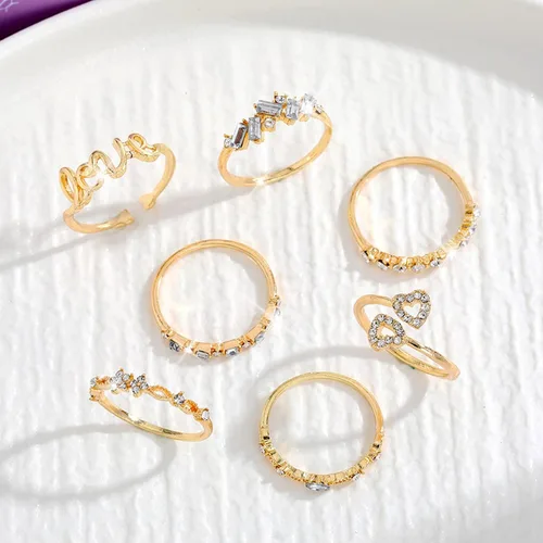 Vista 8 de Anillos apilables de oro para mujeres, adolescentes, niñas, regalos de moda, juego de anillos de nudillos simples de estrella, luna, corazón, boho