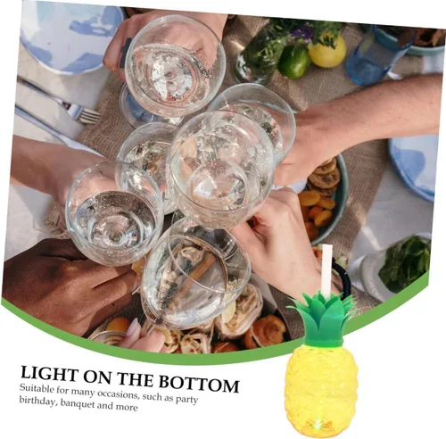 Vista 9 de BESTonZON 3 tazas de piña, 16.9 fl oz con luz LED con popote y tapa, forma de fruta hawaiana, taza tropical para beber agua para playa, fiesta