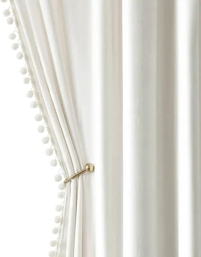 Vista 16 de MIULEE - Cortinas de terciopelo con pompones amarillo mostaza para habitación/sala de estar, cortinas opacas para otoño, aislantes térmicos, de 84