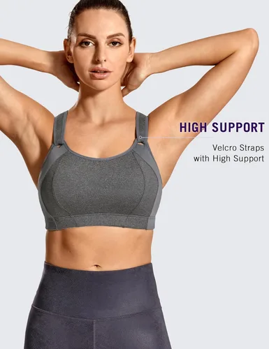 Vista 4 de SYROKAN Sujetador deportivo para mujer, parte delantera, ajustable, soporte de alto impacto, acolchado, sin varillas, espalda cruzada, talla grande