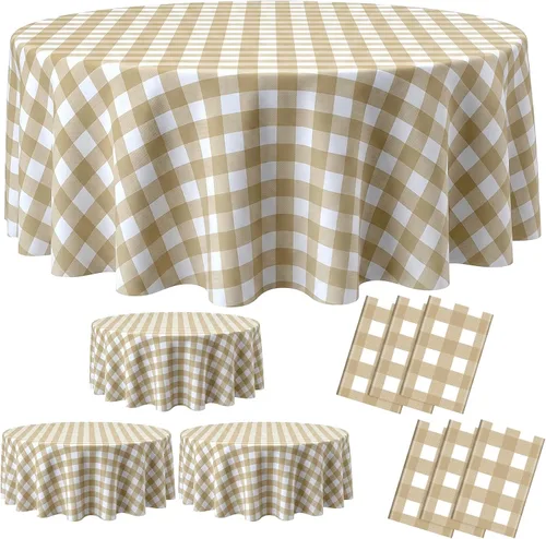 Vista 12 de Remagr Mantel Desechable de Cuadros Redondo de Plástico Buffalo Plaid Mantel de Mesa de 84'' Cubierta de Mesa Gingham para Picnic Camping BBQ Fiesta