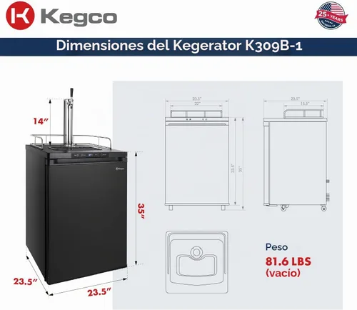 Vista 2 de Dispensador de cerveza de barril digital Kegco K309 Kegerator, Negro