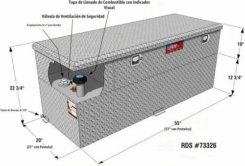 Vista 2 de RDS Combo de caja de herramientas / tanque auxiliar / transferencia de combustible con bomba de 8 GPM - 60-Galones de capacidad, placa de diamante