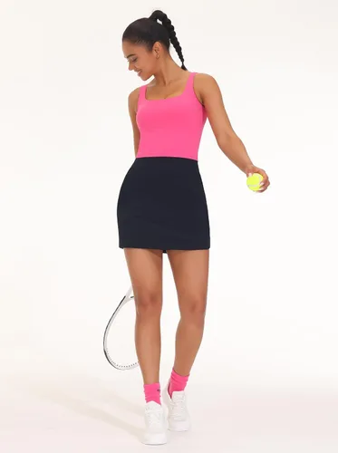 Vista 6 de THE GYM PEOPLE - Falda pantalón de golf para mujer, de cintura alta, ligera, atlética, casual, pantalones cortos integrados con 4 bolsillos
