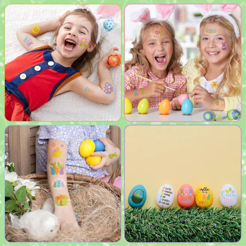 Vista 5 de ANGOLIO Tatuajes temporales de conejo de Pascua, 144 tatuajes temporales de conejo para niños, a granel, feliz día de Pascua, conejito de Pascua