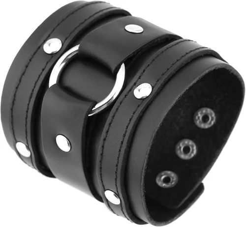 Vista 3 de HZMAN Brazalete ancho gótico punk rock biker pulsera de cuero con correa ancha, Cuero