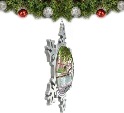 Vista 2 de USA America River Walk San Antonio Adorno de Navidad Decoración de árbol de cristal Metal recuerdo regalo