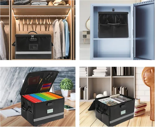 Vista 5 de EXLIFBAG Organizador de archivos, caja de archivos ignífuga con tapas, caja organizadora de documentos importante con cerradura, organizador