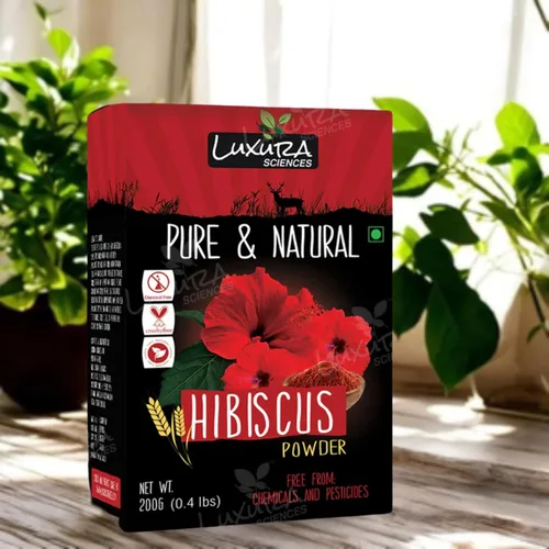 Vista 2 de Luxura Sciences Hibisco en polvo para el crecimiento del cabello Cuidado del cabello 100% puro a base de hierbas Controla la caída del cabello