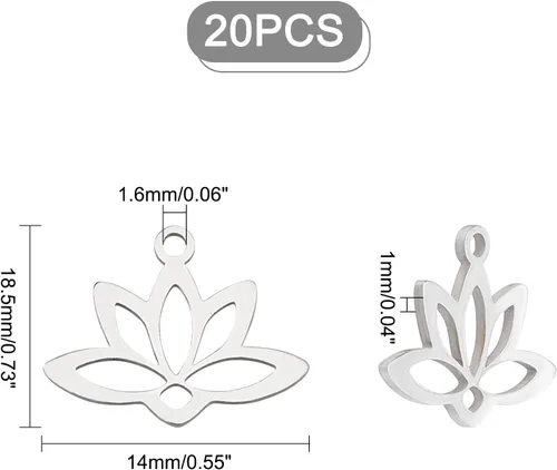 Vista 5 de UNICRAFTALE 20 colgantes de flor de loto hueca de acero inoxidable para yoga colgantes de metal corte láser colgantes para hacer joyas de 0.063 in