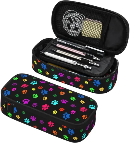 Vista 10 de Perinsto Estuche para lápices de patas y huesos de perro de gran capacidad, con múltiples compartimentos, papelería, huellas de animales