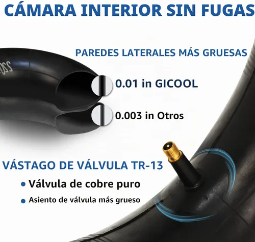 Vista 5 de GICOOL Juego de Neumático de Reemplazo 4.00-6 y Cámara de Aire, 2 Unidades, Neumático y Rueda de 13" de Alta Resistencia, Vástago de Válvula Recta