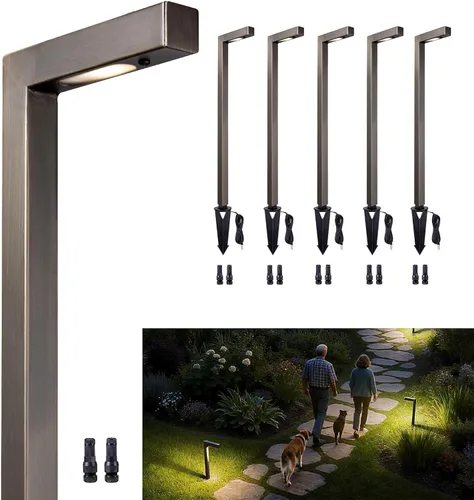 Vista 16 de Gardenreet Luces de camino de paisaje de latón, luces de camino de bajo voltaje de 12 V con cable, luces de jardín al aire libre LED impermeables
