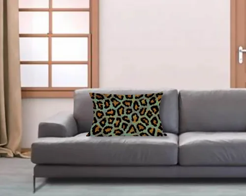 Vista 4 de Funda de cojín rectangular de lino y algodón con estampado de leopardo verde azulado, elegante, funda de cojín lumbar para sofá o cama, 12 x 18