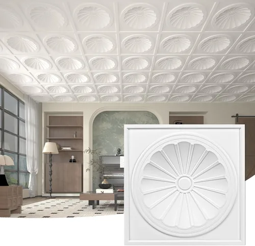 Vista 15 de Art3dwallpanels Azulejos de techo 24 x 24, paquete de 12, blanco Ola Blanco