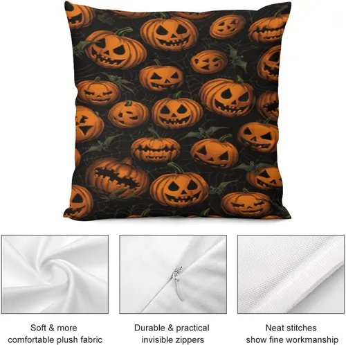 Vista 6 de Funda de almohada de calabaza, fantasma, espeluznante, telaraña, calavera, murciélagos, fundas de almohada decorativas, fundas de almohada rústicas