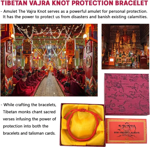 Vista 2 de HD WOOD CRAFT Auténtica pulsera de protección de nudo dorje hecha a mano con talismán, pulsera de cuerda roja