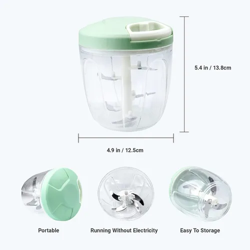Vista 2 de Manual Food Chopper Hand Pull Chopper Veggies Processor for Onions, Peppers, Carrots, Nuts, Kitchen Gadget by KAUKKO (900ml/3.5 Cup)
