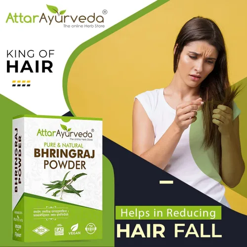 Vista 4 de Polvo natural de Bhringraj para cabello sano, apoya la fuerza del cabello y el cuidado del cuero cabelludo, hierba Bringaraja pura, sin aditivos ni