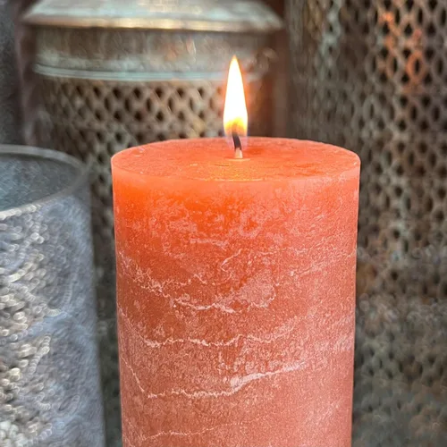 Vista 7 de Juego de velas de pilar de 3 piezas, cera de parafina, 68 horas de tiempo de combustión, mecha de algodón, tonos de ámbar jaspeado, marrón rústico