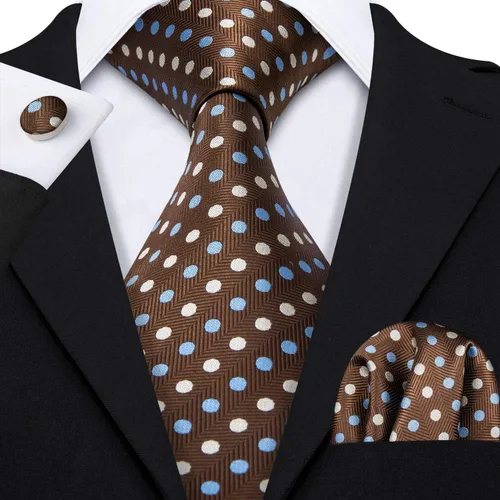 Vista 68 de Barry.Wang Corbatas de seda para hombre, diseño de lunares, gemelos cuadrados de bolsillo, gemelos para negocios, boda