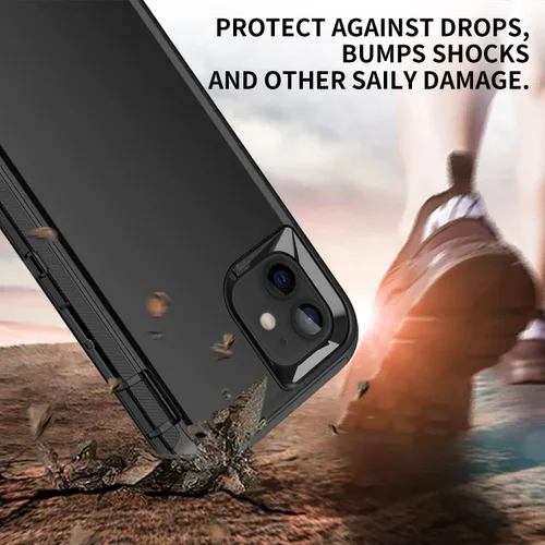 Vista 2 de Funda para iPhone 11, a prueba de golpes, caídas y polvo, protección de cuerpo completo de 3 capas, cubierta dura de alto impacto de alta Negro