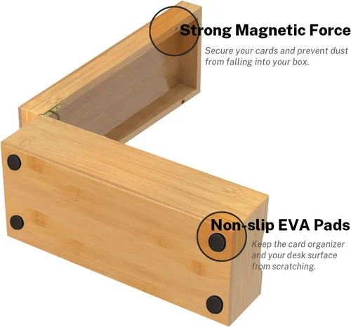 Vista 3 de Neando Organizador de tarjetas de visita de bambú para tarjetas de 2 x 3.5 pulgadas, soporte de madera con capacidad para 600 tarjetas con tapa, 4